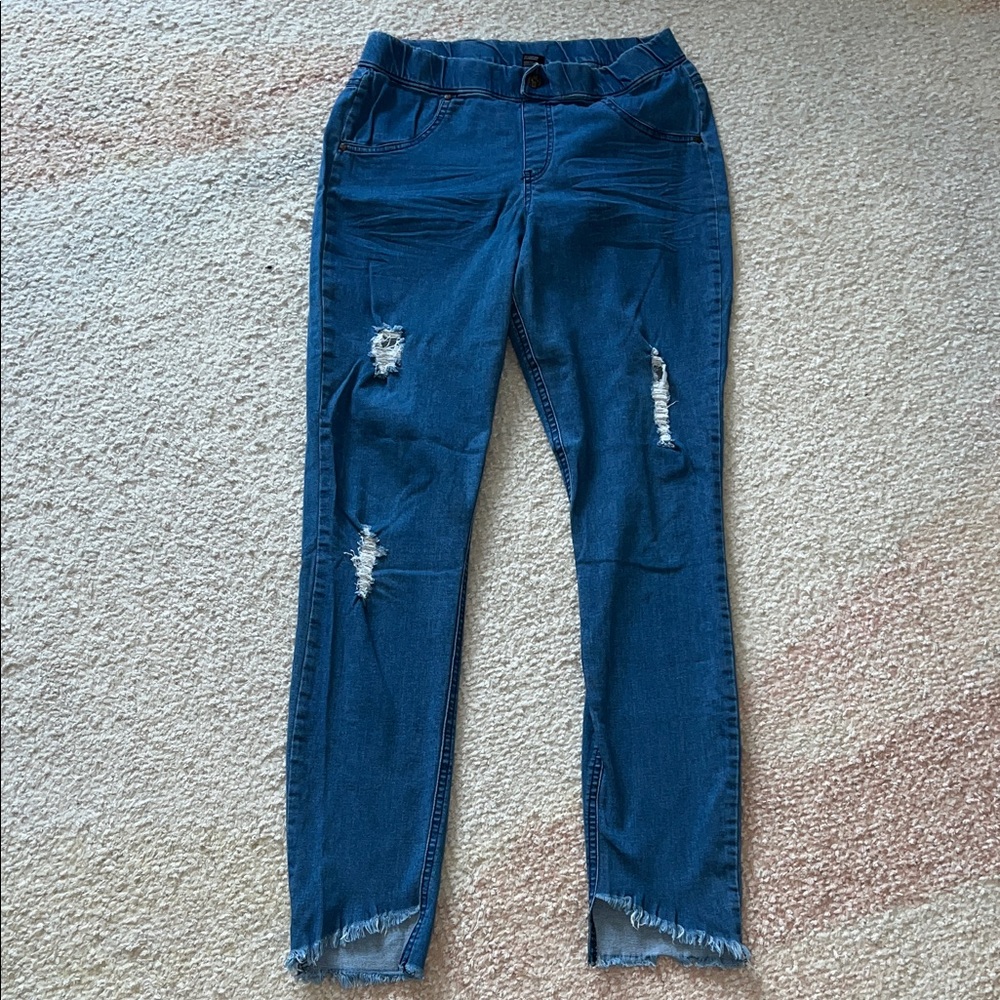 HUE Dark Blue Distressed Jeggings